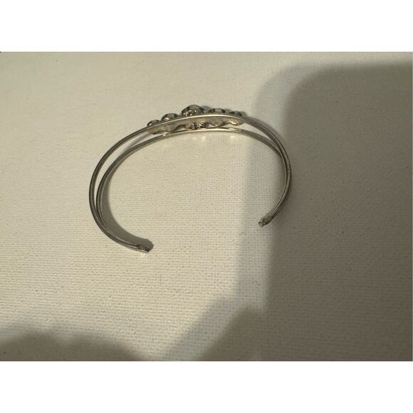 Vintage Y2K Silver Tone White Pearly Rhinestone Wide Statement Bangle Bracelet - Picture 5 of 6